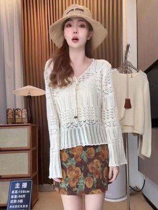 #谁穿谁好看#时尚穿搭#穿出自己的风格#今天穿什么#针织衫 V领镂空针织衫女2025秋季新款宽松百搭遮肉显瘦漂亮小衫上衣打底