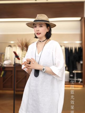 大v领亚麻短袖上衣 大v领亚麻短袖上衣