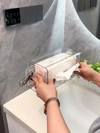 //映调吸盘波纹卫生间纸巾盒壁挂式厕纸盒厕所抽纸盒免打孔洗脸巾#卫生间好物 #纸巾盒 #免打孔 #映调 #家居用品