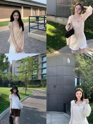 泡泡袖短袖带宽松上衣女夏秋新款长袖衬衫气质休闲百搭薄款雪纺衫#衬衫 #衬衫穿搭 #衬衫控 #衬衫女 #夏季必备