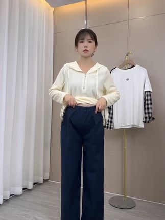 孕妇裤子春秋季外穿抽绳小个子九分哈伦裤休闲宽松显瘦阔腿工装裤#孕妇裤子 #休闲宽松 #显瘦阔腿裤