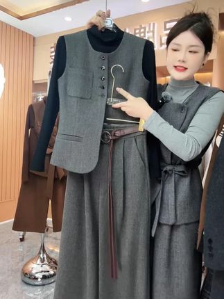 〈纪朵研〉H538好看一整套韩系穿搭高级感打底衫马甲阔腿裤三件套#品质女装 #穿出高级感 #谁穿谁好看 #显瘦遮肉