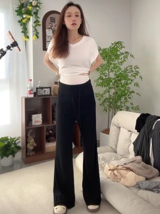孕妇针织夏季薄款外穿喇叭裤子不勒肚垂感托腹拖地微喇裤新款宽松#百搭裤子 #简约搭配 #夏季新款 #显瘦遮肉 #百搭神裤