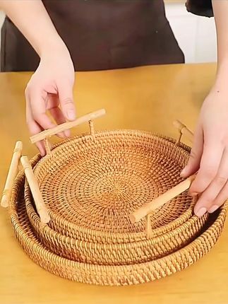越南藤编手提收纳篮!野炊 / 零食 / 茶具收纳 水果筐便携款 #藤编收纳篮 #野炊装备 #家居收纳