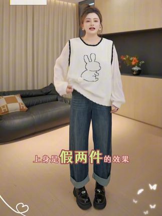 花边针织拼接假两件 料子垂垂的很显瘦!! #假两件 #大码女装 #显瘦穿搭 #遮肚子藏肉 #苹果型身材