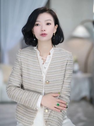 西子【奢香夫人】高级亚麻醋酸亮片条纹花呢香槟色外套 #小香风 #小香风外套 #小香风系列