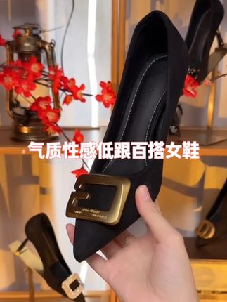 韩版春季新款浅口高跟鞋不累脚软底中跟职业气质性感低跟百搭女鞋 #浅口高跟鞋 #百搭女鞋 #软底中跟 #单鞋 #美鞋实拍