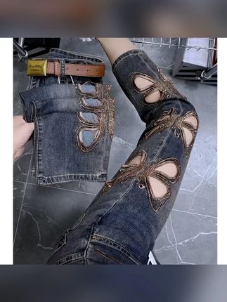 夏季薄款镂空大码直筒牛仔裤女梨形身材高腰显瘦小个子九分烟管裤 #牛仔裤 #烟管裤 #直筒牛仔裤 #镂空牛仔裤 #小个子九分裤