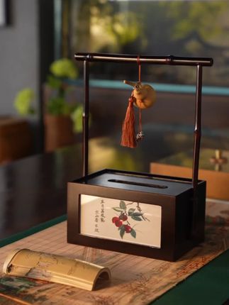 紫竹手提抽纸盒古画纸巾盒新中式收纳摆件客厅实木餐巾纸盒可定制#紫竹抽纸盒 #新中式摆件 #抽纸收纳 #客厅装饰 #可定制商品