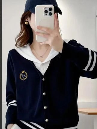 110-190斤大码女装微胖mm学院风减龄假两件海军领针织衫开衫上衣#显瘦穿搭 #简约搭配 #女装 #针织开衫 #学院风穿搭