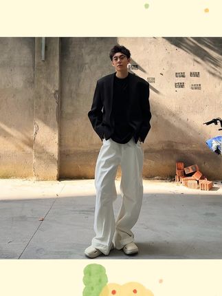 2025秋季标准宽松型长袖西服上装拼接落肩袖短款无领修身外套情侣#2025秋季西服 #拼接落肩袖 #情侣西服 #短款修身外套 #时尚秋装