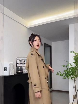 纯欲慵懒风洋气感复古双排扣风衣外套女韩版宽老钱风松2506 #经典# 韩版 #宽松# 风衣 #外套