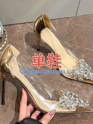 2025春季新款尖头透明水钻单鞋女外穿百搭细跟气质高跟鞋 #单鞋女 #单鞋推荐 #单鞋女鞋 #百搭单鞋 #时尚单鞋