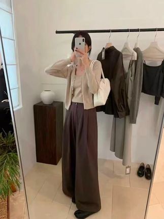【纯棉 -做过洗水-后期不缩水】气质阔腿裤女2025秋纯棉高腰直筒裤 #品质女装 #韩系穿搭 #简约搭配 #百搭神裤 #好店推荐
