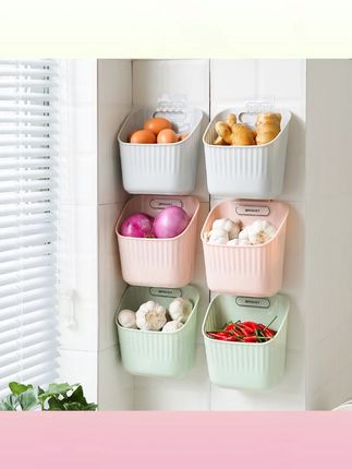 免打孔壁挂篮收纳盒多层收纳筐姜蒜厨房置物架卫生间浴室收纳神器#免打孔壁挂篮 #多层收纳筐 #厨房置物架 #浴室收纳 #家居收纳