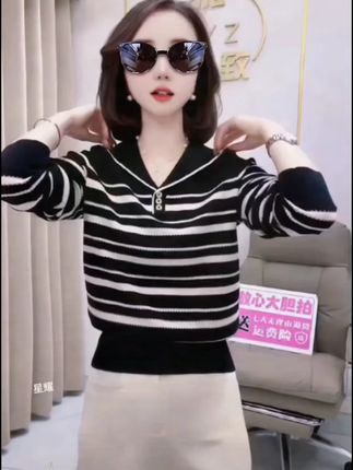 【80-160斤】海军领翻领条纹套头针织衫2025春季打底长袖上衣女318#高级感穿搭 #针织衫 #长袖上衣 #减龄穿搭