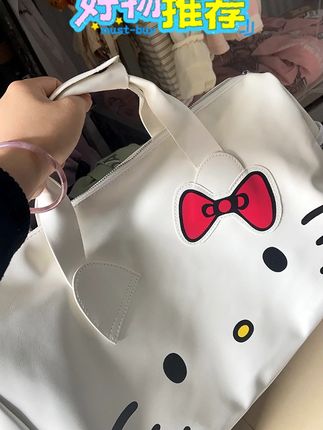 网红凯蒂猫旅行包全皮质防水耐磨卡通行李袋短途出行便捷手提包#凯蒂猫旅行包 #防水旅行包 #短途出行 #网红包包 #可爱手提包