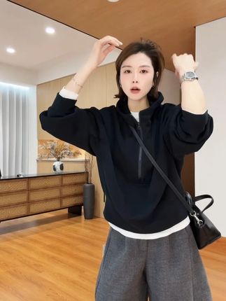 #穿搭#今天穿什么#好物推荐🔥#女装#宽松版型YYOUHAN+2025新款【初醒】半拉链连帽宽松慵懒风卫衣外套