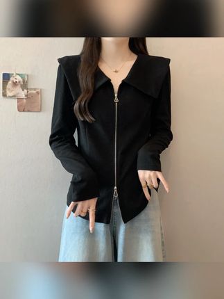 2025秋装胖mm大码女双拉链海军蓝长袖衬衫设计感正肩上衣64089#2025秋装 #胖mm穿搭 #大码衬衫 #海军蓝上衣 #正肩设计