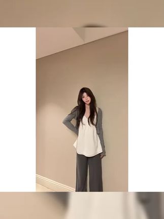 韩系慵懒风开衫外套内搭白色吊带女夏季显瘦休闲裤长裤三件套 #极简穿搭 #开衫 #通勤搭配 #韩系穿搭 #慵懒风穿搭
