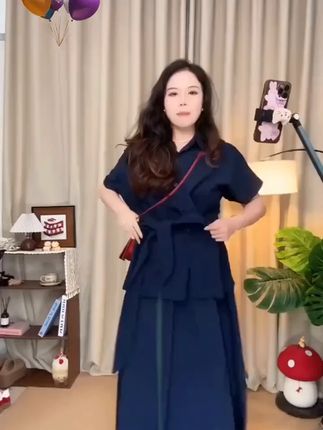 大码9926韩版时尚套装高级减龄V领收腰 #领收 #大码