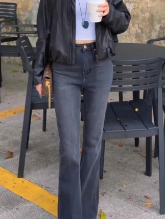 【ODZ】海洋心/秋冬黑灰色高腰显高显瘦喇叭裤修身微喇牛仔裤 #黑灰色高腰牛仔裤 #微喇牛仔裤 #显瘦喇叭裤 #修身显瘦 #高腰显高牛仔裤