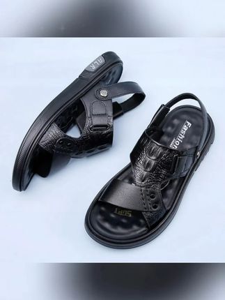 k总 头层牛皮2025新款夏季青年凉鞋男真皮休闲防滑透气男士沙滩鞋外穿#沙滩鞋 #凉鞋 #拖鞋 #拖鞋推荐 #凉鞋推荐