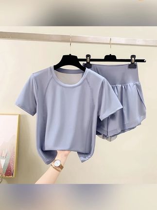 瑜伽运动套装女夏季薄款遮肉高腰显瘦透气专业跑步健身速干晨跑服#速干晨跑服 #高腰运动短裤 #瑜伽套装 #透气上衣 #健身穿搭