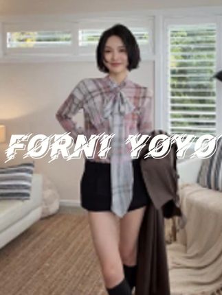 FORNI 樱花格衬衫 2025秋微透格纹飘带衬衫#早秋新款 #气质穿搭 #高级穿搭 #衬衫 #yoyo
