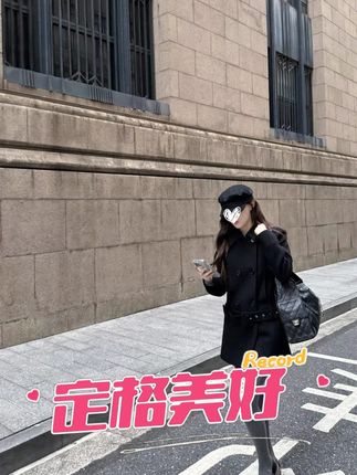 黑色外套女冬季大衣双排扣中长款翻领宽松复古#ootd穿搭 #小众设计感 #高级女装 #遮肉显瘦 #爆款热卖中