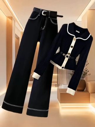 2025套装女两件套高级感轻奢高端洋气独特小众黑白毛衣休闲牛 2025套装女两件套高级感轻奢高端洋气独特小众黑白毛衣休闲牛仔裤#一周穿搭不重样 #穿出高级感 #轻奢女装 #今日新款推荐 #只做高品质