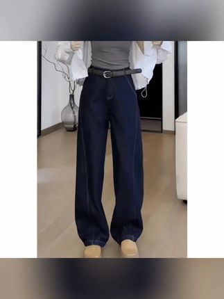 深蓝弯刀阔腿牛仔裤女2025秋季新款高腰显瘦小个子百搭直筒拖地裤#深蓝弯刀阔腿 #秋季新款 #显高显瘦显腿长 #显瘦穿搭 #面料柔软舒适 @DOU+小助手