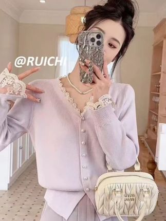 法式慵懒风百搭针织衫春季氛围感蕾丝针织衫开衫衫上衣法式#面料舒适透气 #显白 #遮肉显瘦 #百搭 #显比例