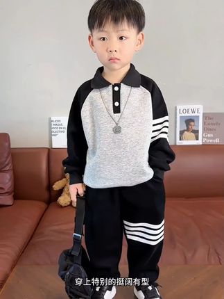 608男童学院风POLO套装新款休闲时尚春秋季儿童运动长袖两件套#男童POLO套装 #学院风 #春秋套装 #休闲时尚 #儿童运动装