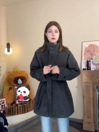 2025冬季新款加厚毛呢外套女甜妹黑色高级设计款呢子大衣外套女#穿搭 #轻奢女装 #风衣穿搭 #小个子穿搭 #保暖穿搭