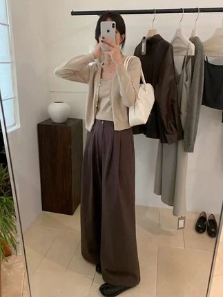 气质阔腿裤女2025秋纯棉高腰直筒裤#显高显瘦显腿长 #韩系穿搭 #休闲减龄穿搭 #品质女装 #穿出你的时尚你的感觉
