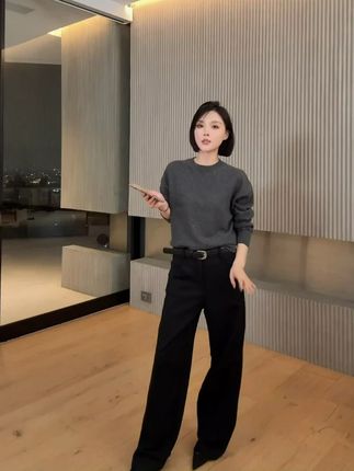 理想裤 摩登都市腰带立裁直筒棉质西装裤,弹力十足,时尚百搭 #YOYO #显高显瘦显腿长 #百搭裤子 #棉质西装裤 #直筒