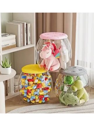 俏洁收纳凳儿童玩具收纳箱毛绒娃娃收纳桶收纳凳大容量透明储物凳#娃娃收纳桶 #收纳凳 #居家好物