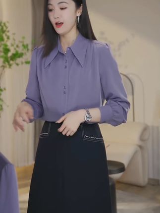 【小北甄选】流光风8493227A烟紫色时尚纯色显瘦上衣宽松气质衬衣#穿出高级感 #品质女装 #今日穿搭look
