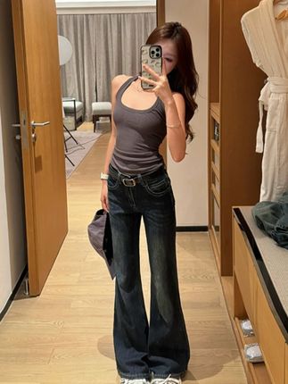 低腰不贴腿弹力微喇牛仔裤女2025秋季新款高腰修身显瘦百搭拖地裤 #显瘦穿搭 #穿出高级感 #品质女装 #小众设计感 #百搭神裤