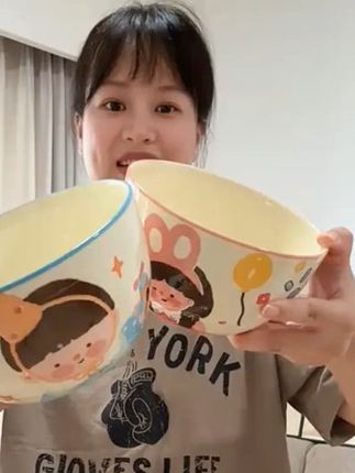 【T家有儿女】6英寸面碗2个装陶瓷饭碗釉下彩家用可爱碗餐具米 #面碗# 陶瓷碗 #汤碗# 颜值餐具 #超便宜超划算