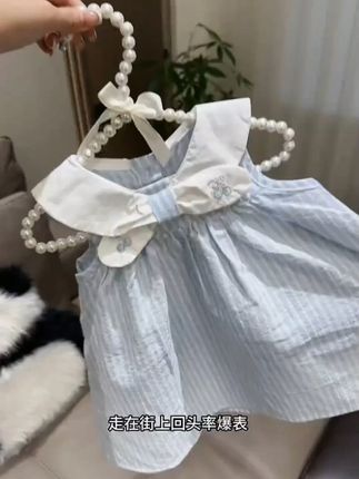 女宝宝高级透气棉无袖连衣裙女婴儿夏季女童小清新蓝色条纹背心裙 #无袖连衣裙 #蓝色条纹背心裙 #条纹背心裙