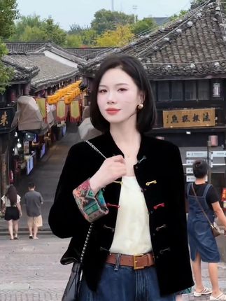 秋季必备!新中式双面穿丝绒提花衬衫外套,复古气质爆棚 #国风复古风 #双面穿上衣 #新中式衬衫 #国风复古 #丝绒提花衫