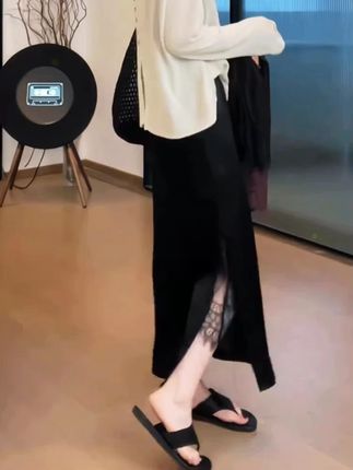 蕾丝醋酸半身裙女秋季薄款高级感欧货大码胖mm显瘦垂感中长裙女#高级感穿搭 #时髦精 #半身裙