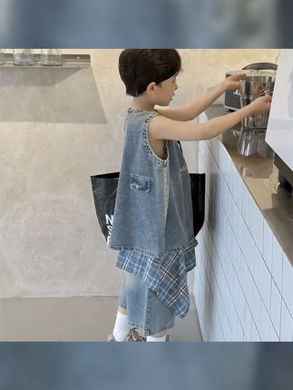 男童夏季新款背心套装透气男童韩版软牛仔牛仔背心五分裤两件套潮 #萌娃穿搭 #潮童必备 #高品质童装 #面料舒适透气 #男童穿搭