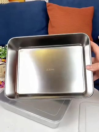加厚304不锈钢方盆长方形方盘份数盆加深托盘快餐菜盆不锈钢餐盘