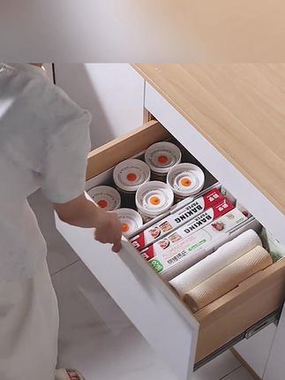 伸缩日式直角收纳盒,厨房桌面杂物整理必备! #厨房收纳好物 #抽取式筐 #杂物收纳 #深柜收纳帮手 #杂物收纳筐