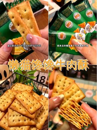懒猫馋馋 牛肉馅酥脆饼干 约56片 箱 #饼干 #好吃到停不下来 #又香又酥又脆 #零食推荐 #妈呀太香了