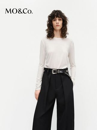 MOCO长袖T恤2025春新品天丝绵羊毛捏褶收腰修身打底白 #夏日穿搭  #显瘦穿搭 #穿出高级感 #品质女装  #ootd穿搭