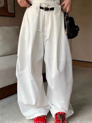 慵懒高腰阔腿休闲裤女装夏季宽松垂感百搭长款裤子工装裤拖地裤,#显高显瘦显腿长 #少女感夏日ootd #小个子穿搭 #显瘦搭配 #显瘦遮肉